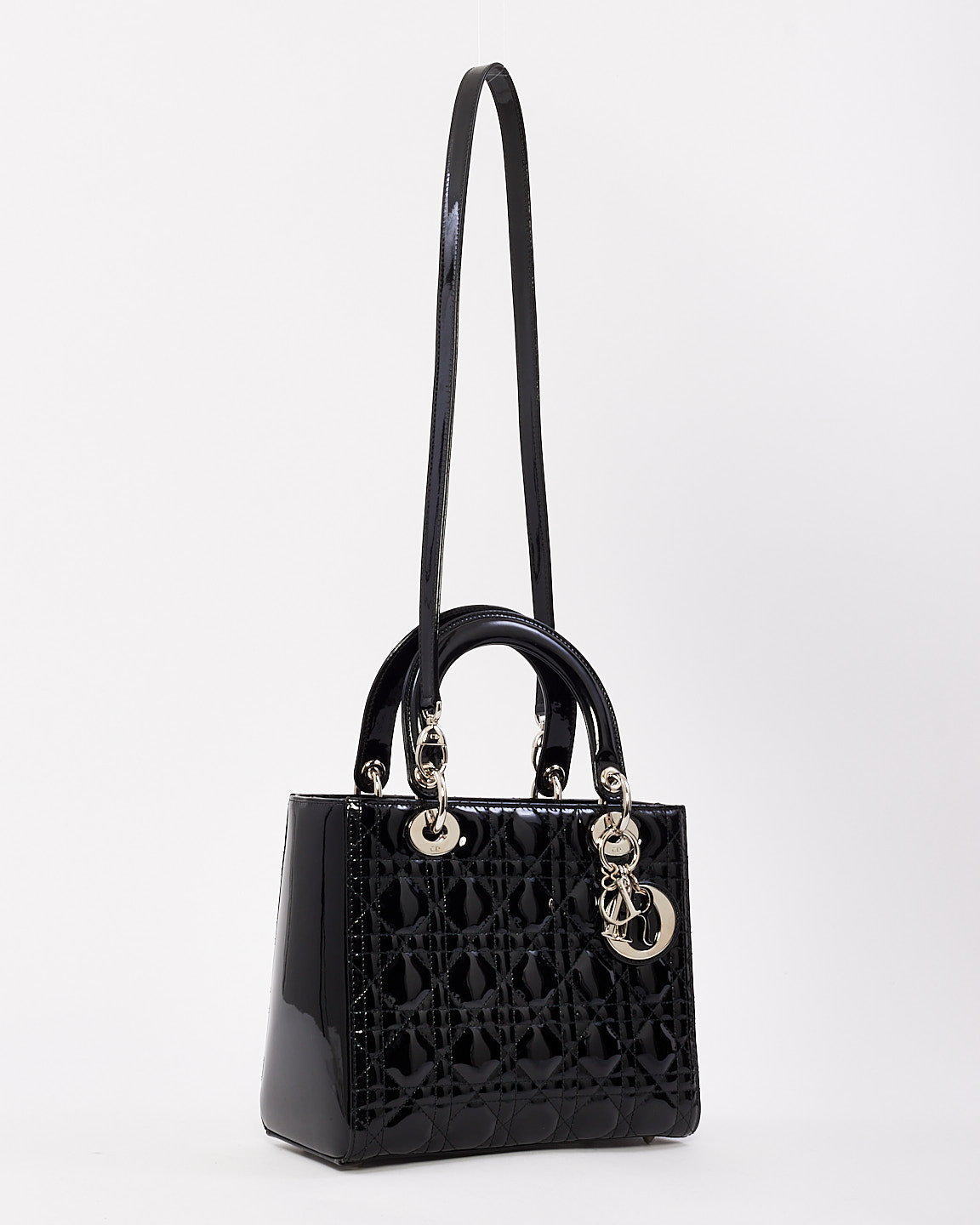 Dior Black Patent Leather Medium Lady Dior Bag