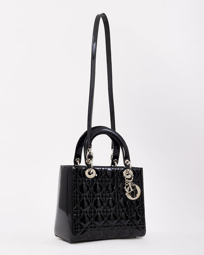 Dior Black Patent Leather Medium Lady Dior Bag