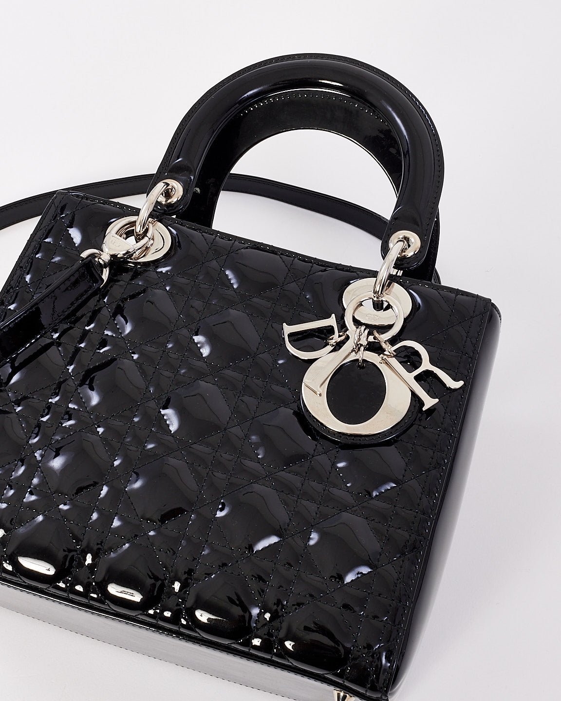 Dior Black Patent Leather Medium Lady Dior Bag