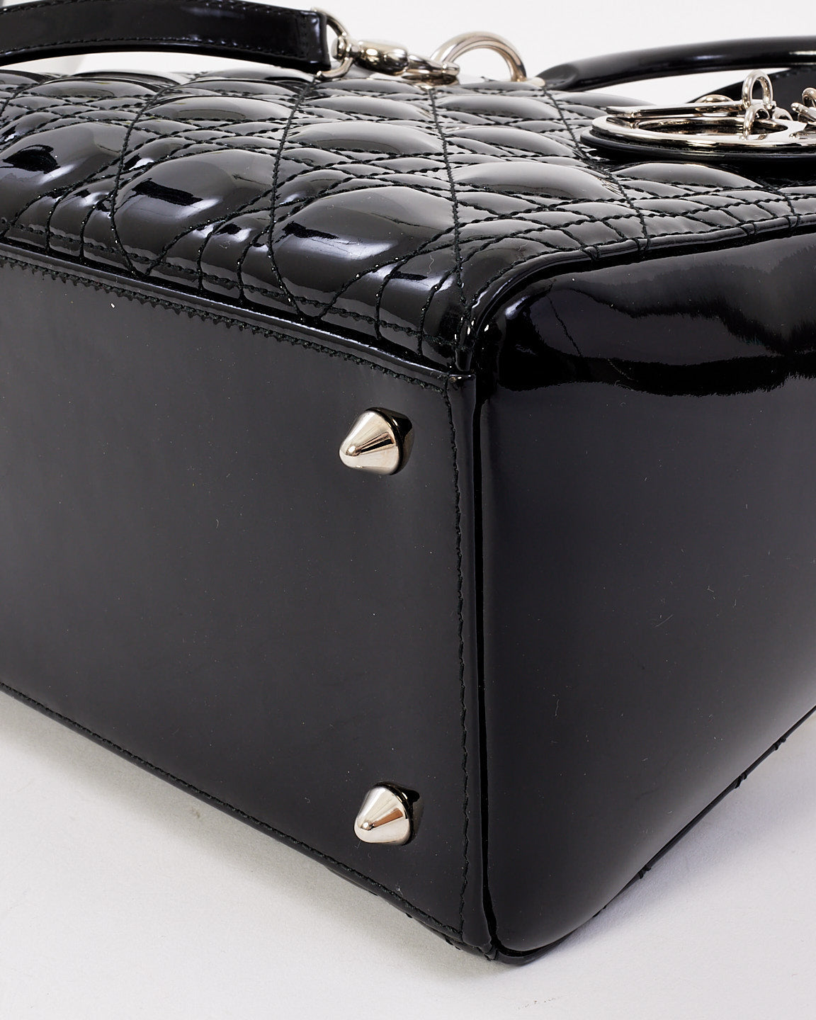 Dior Black Patent Leather Medium Lady Dior Bag