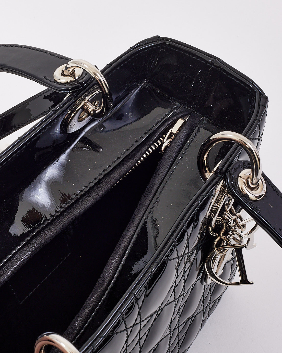 Dior Black Patent Leather Medium Lady Dior Bag