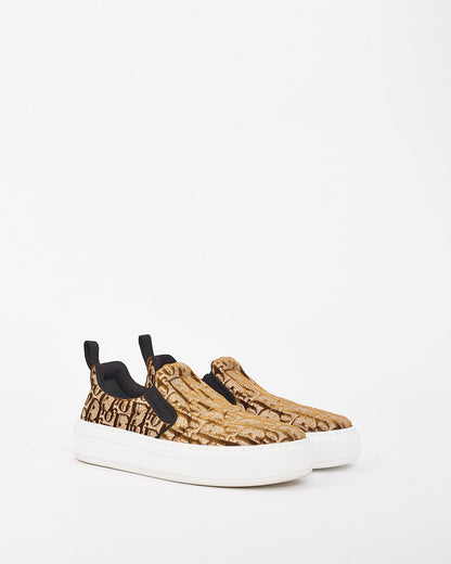 Dior Brown Velvet Solar Oblique Logo Slip On Sneakers 35.5