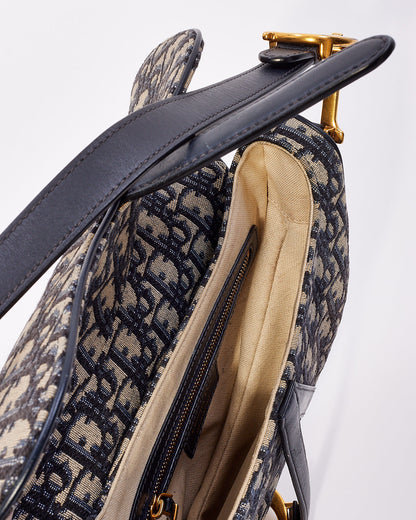 Dior Blue Canvas Oblique Jacquard Saddle Bag