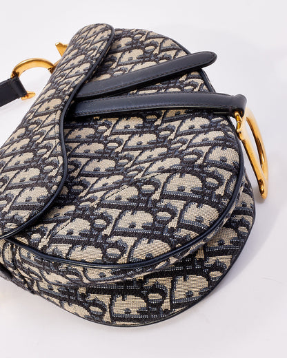 Dior Blue Canvas Oblique Jacquard Saddle Bag