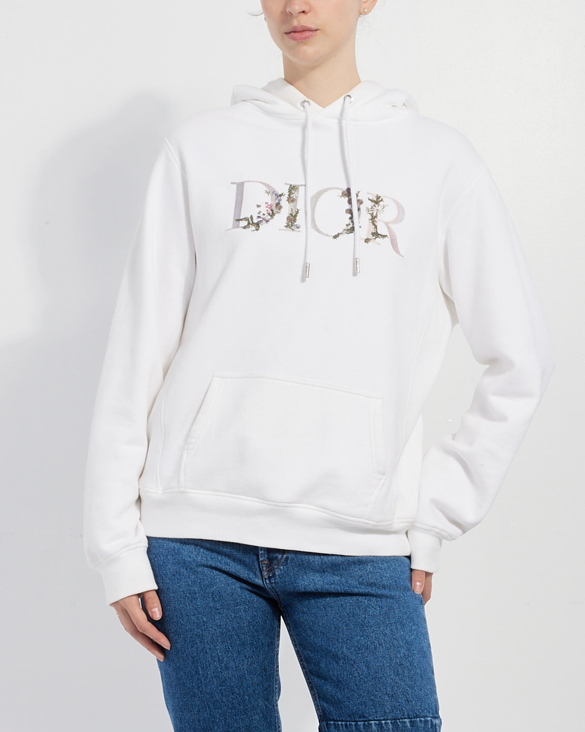 Dior White Cotton Floral Logo Hoodie - S/M