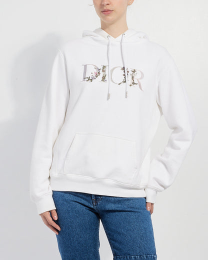 Dior White Cotton Floral Logo Hoodie - S/M