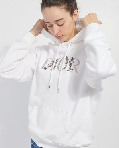 Dior White Cotton Floral Logo Hoodie - S/M