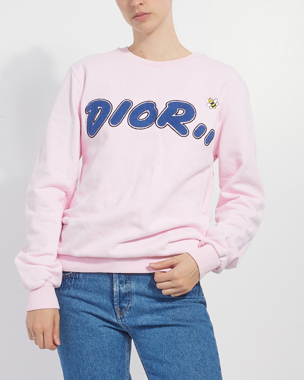 Dior Pink Cotton Blue Logo Oversized Crewneck Sweater - S