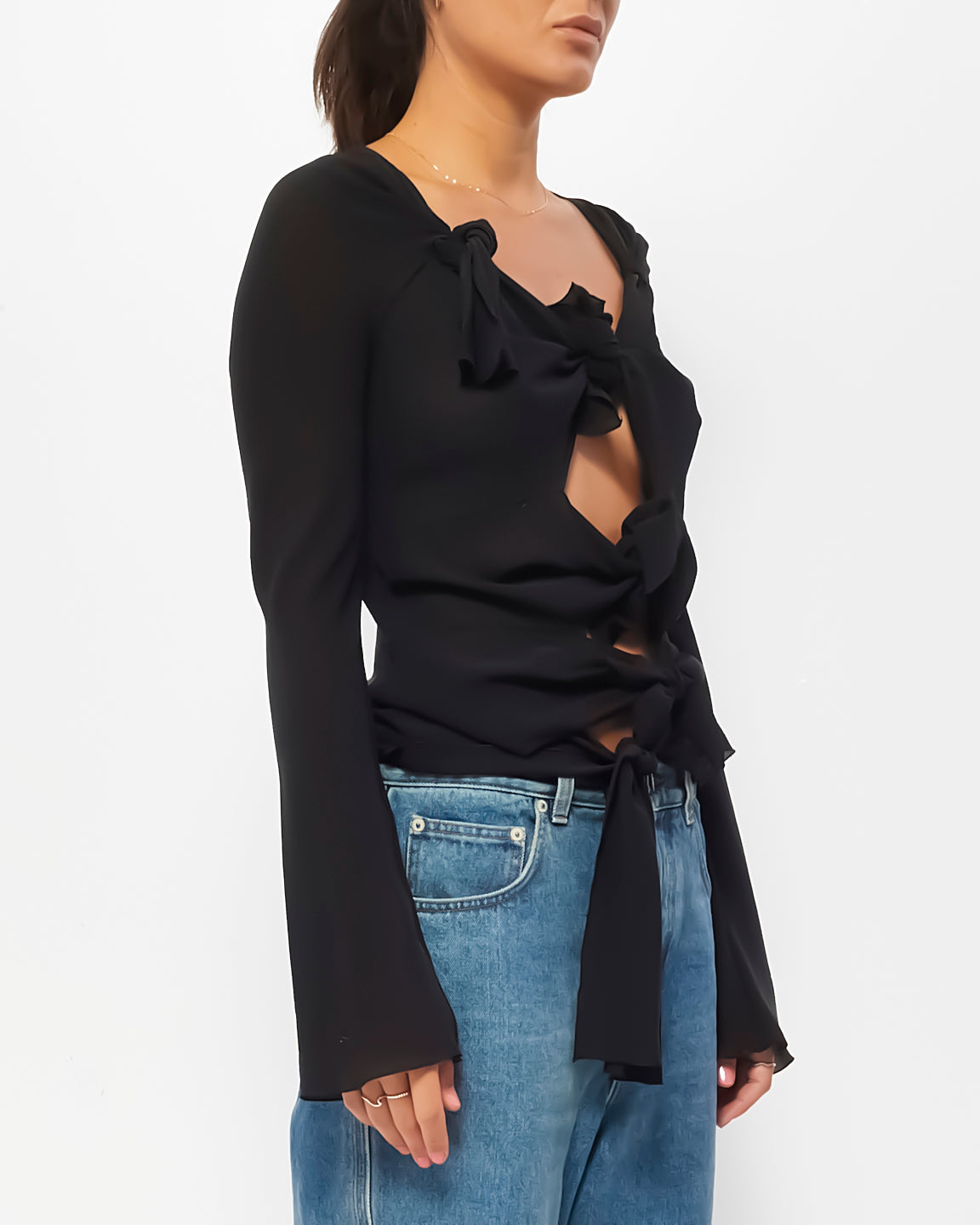 Dior Vintage Black Chiffon Wrap Around Top - 40