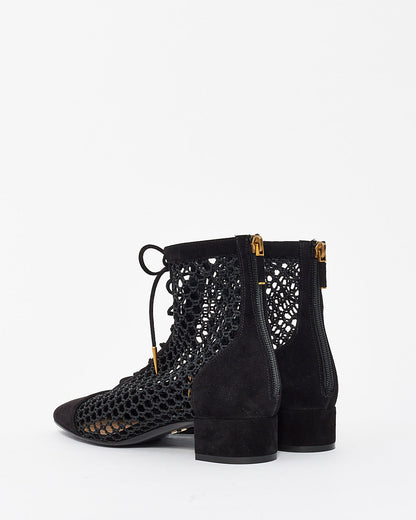 Dior Black Suede Mesh Naughtily-D Ankle Booties - 38