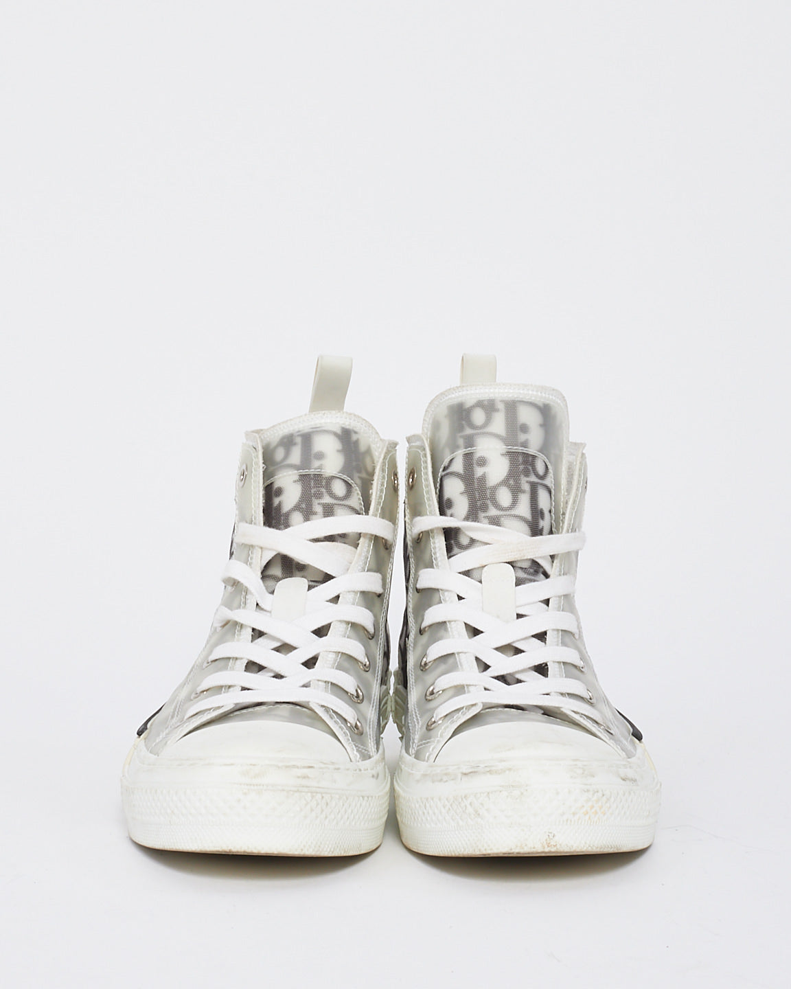 Dior White and Black Dior Oblique Canvas B23 Hightop Sneakers - 38