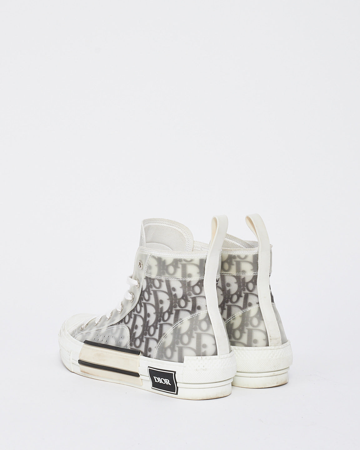 Dior White and Black Dior Oblique Canvas B23 Hightop Sneakers - 38