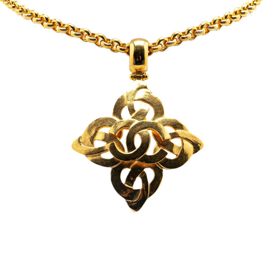 Gold Chanel Gold Plated CC Pendant Necklace