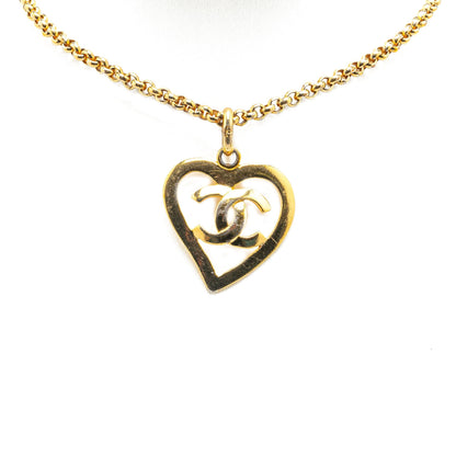 Gold Chanel Gold Plated CC Heart Pendant Necklace