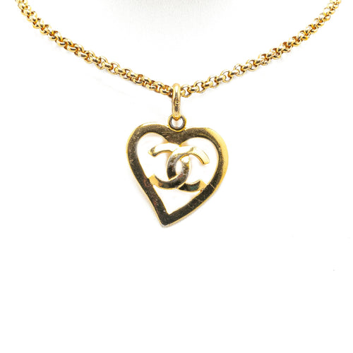 Gold Chanel Gold Plated CC Heart Pendant Necklace