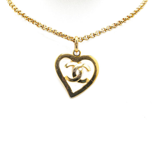 Gold Chanel Gold Plated CC Heart Pendant Necklace