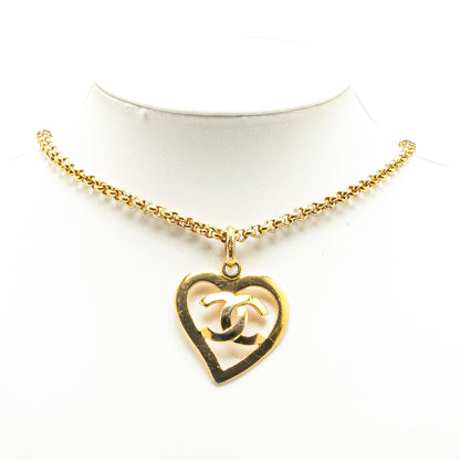 Gold Chanel Gold Plated CC Heart Pendant Necklace
