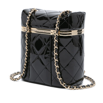 Black Chanel Quilted Patent Logo Chain Vanity Case