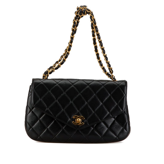 Black Chanel Quilted Lambskin Half Moon Single Flap Crossbody Bag