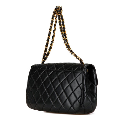 Black Chanel Quilted Lambskin Half Moon Single Flap Crossbody Bag