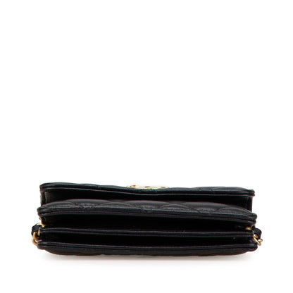 Black Chanel Quilted Lambskin Pearl Crown Clutch On Chain Satchel