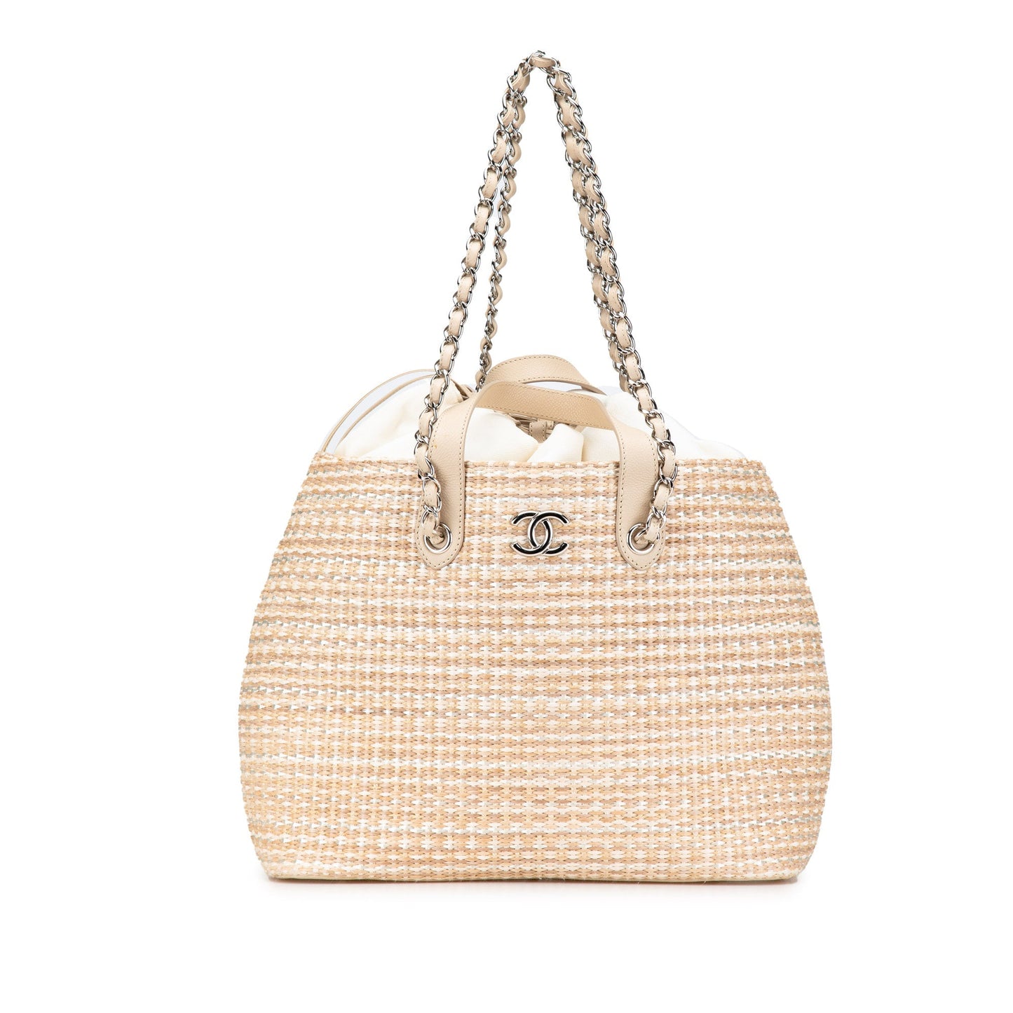 Brown Chanel Large CC Woven Straw Shopping Tote Satchel