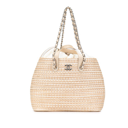 Brown Chanel Large CC Woven Straw Shopping Tote Satchel