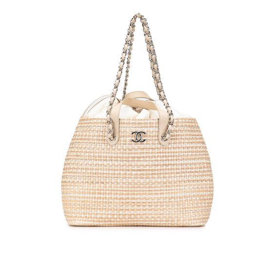 Brown Chanel Large CC Woven Straw Shopping Tote Satchel
