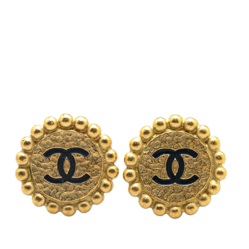 Gold Chanel Gold Plated CC Button Clip On Earrings