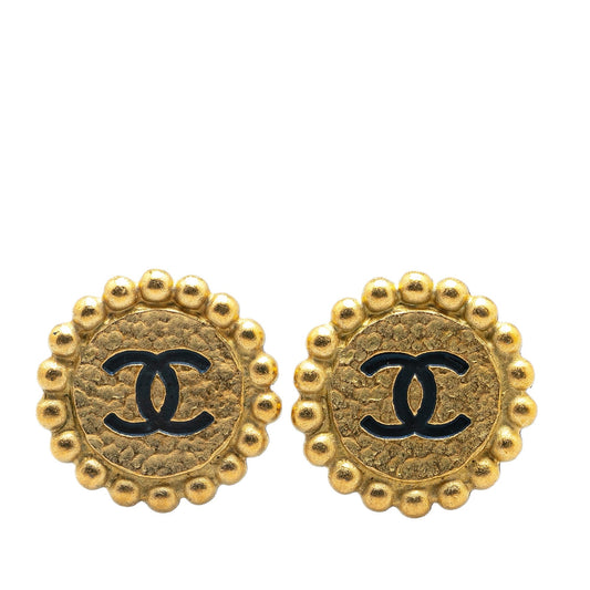 Gold Chanel Gold Plated CC Button Clip On Earrings