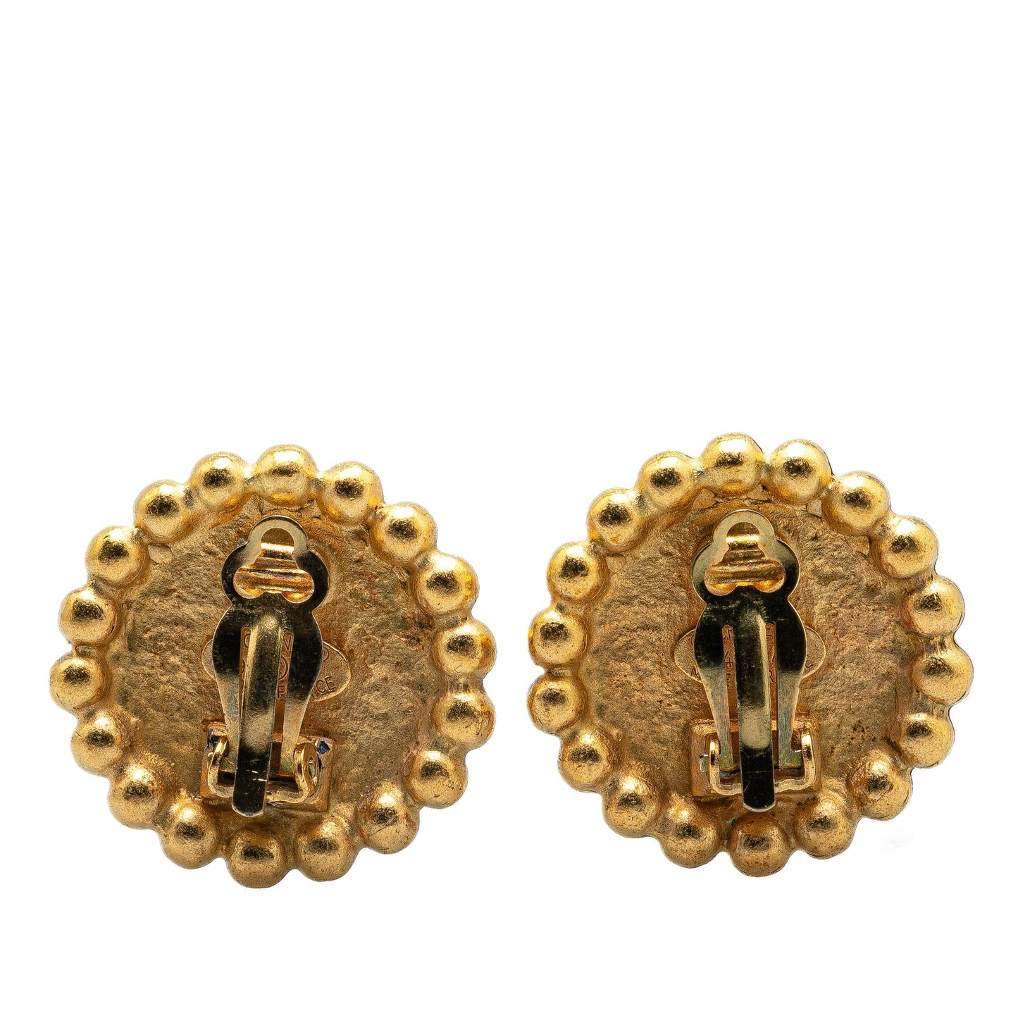Gold Chanel Gold Plated CC Button Clip On Earrings