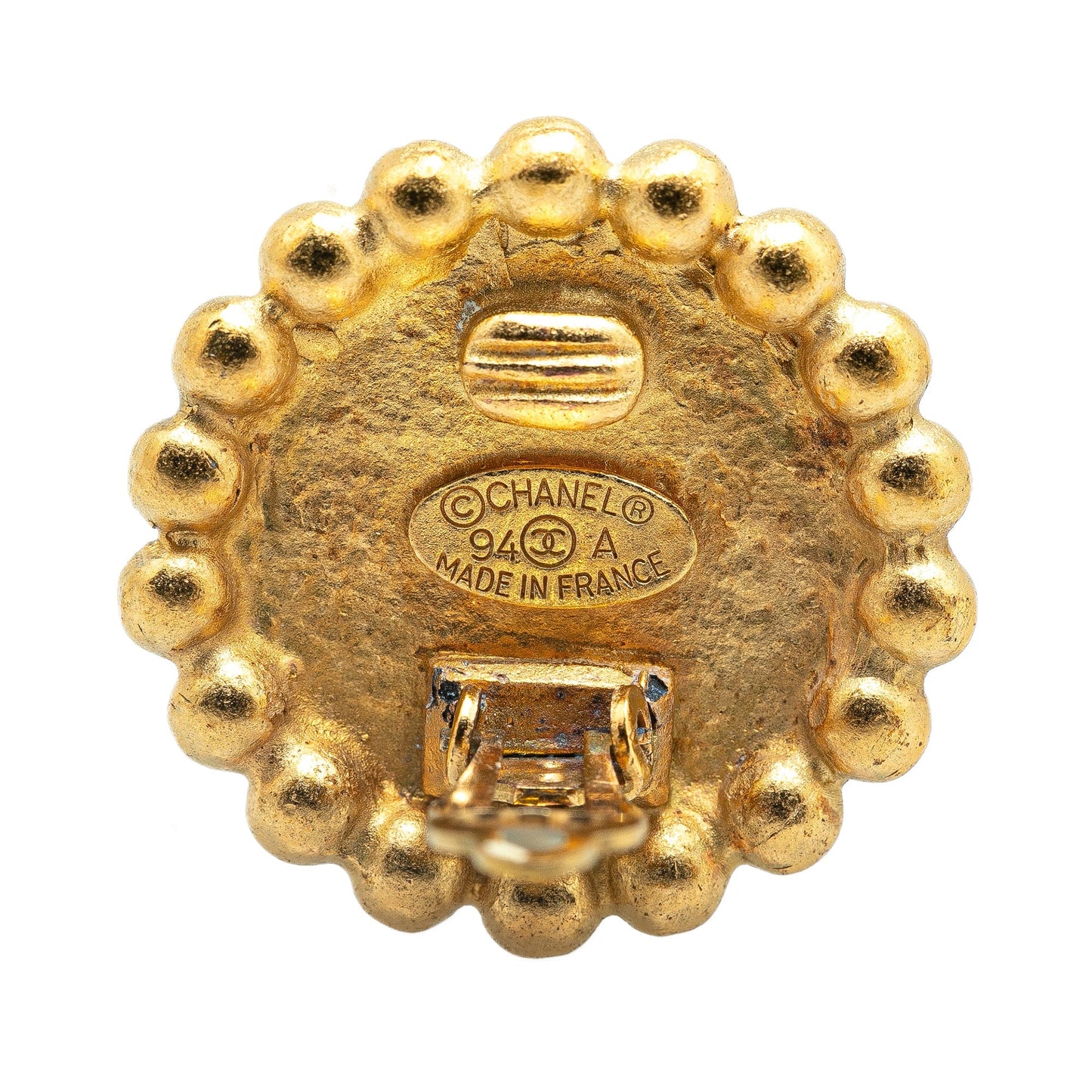 Gold Chanel Gold Plated CC Button Clip On Earrings