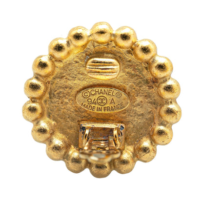 Gold Chanel Gold Plated CC Button Clip On Earrings