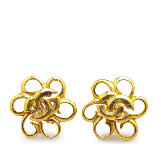 Gold Chanel Gold Plated CC Spinner Clip on Earrings