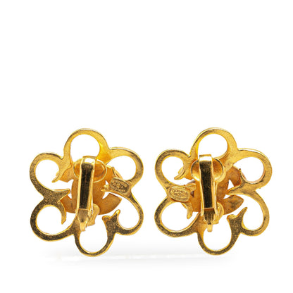 Gold Chanel Gold Plated CC Spinner Clip on Earrings