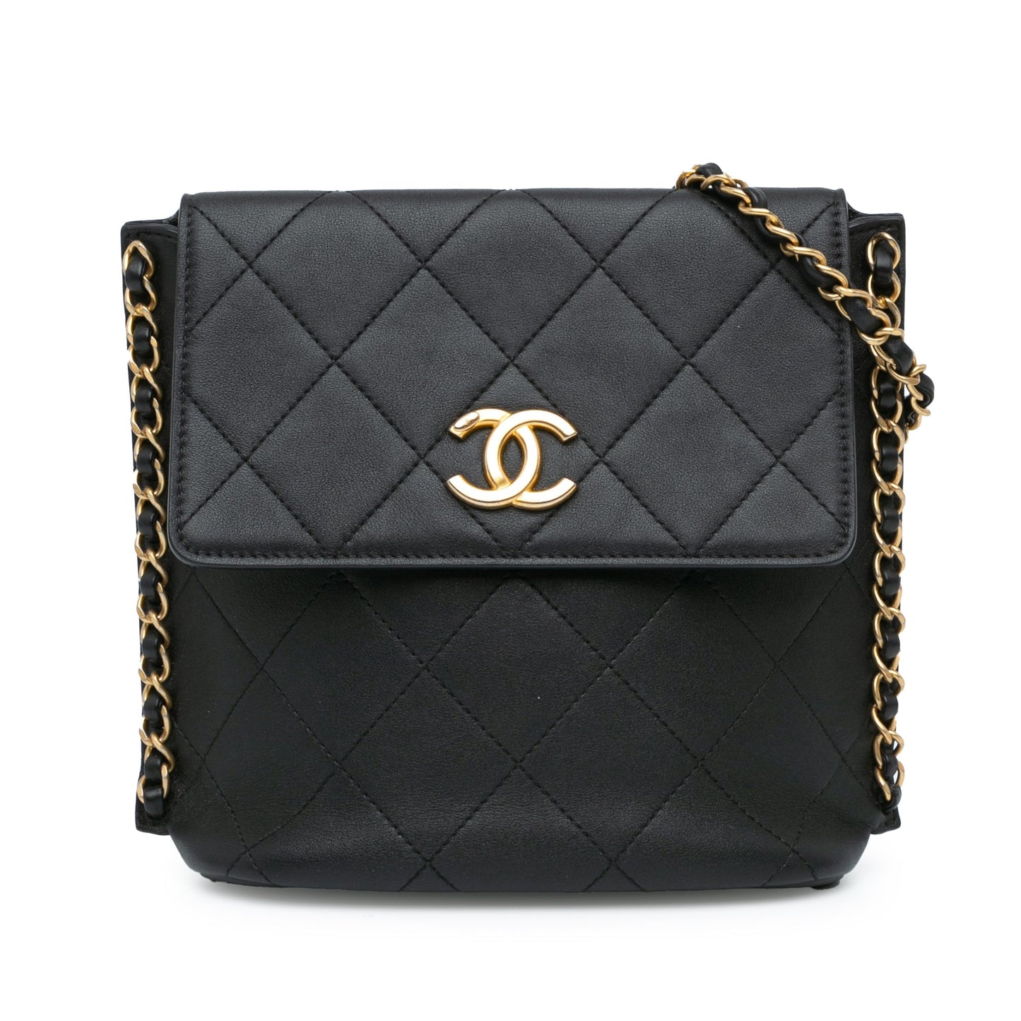 Black Chanel Small Quilted Calfskin Chain Hobo Flap Crossbody Bag