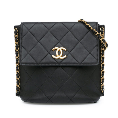 Black Chanel Small Quilted Calfskin Chain Hobo Flap Crossbody Bag