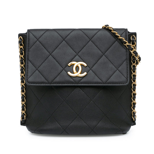 Black Chanel Small Quilted Calfskin Chain Hobo Flap Crossbody Bag