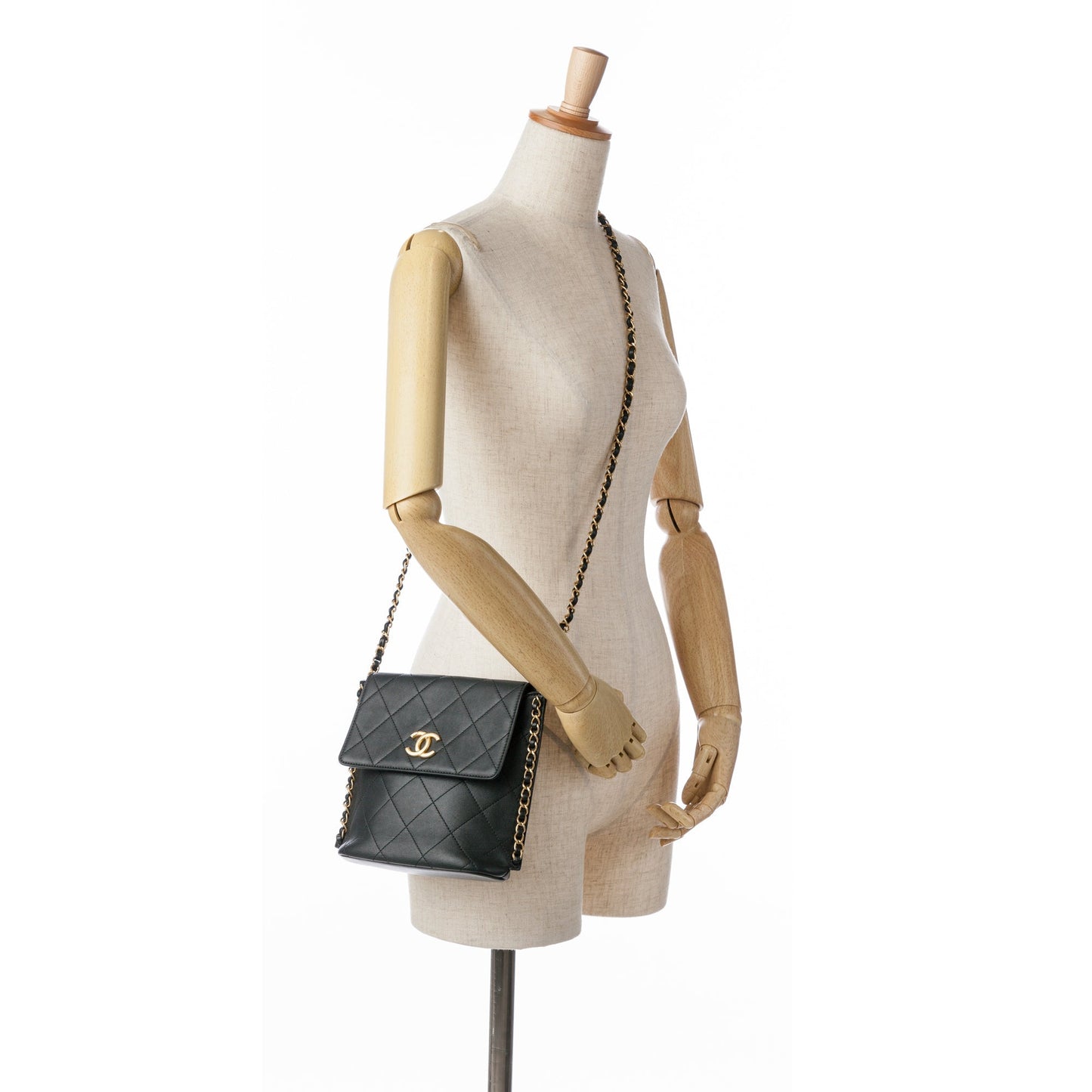Black Chanel Small Quilted Calfskin Chain Hobo Flap Crossbody Bag