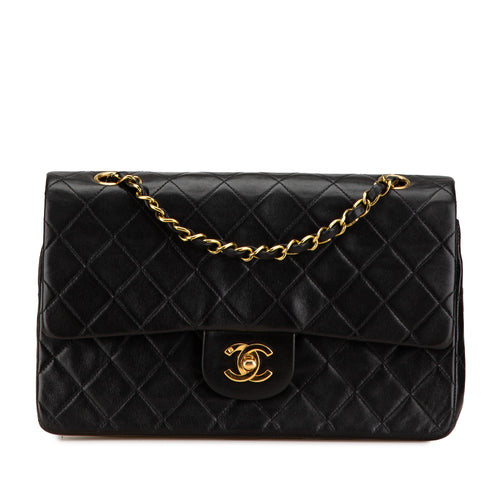 Black Chanel Medium Classic Lambskin Double Flap Shoulder Bag