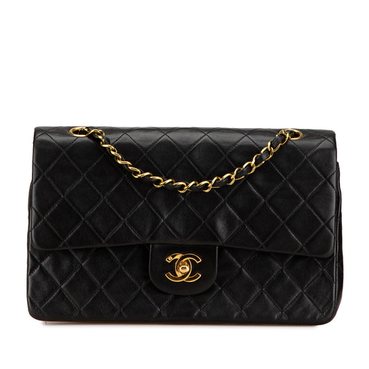 Black Chanel Medium Classic Lambskin Double Flap Shoulder Bag