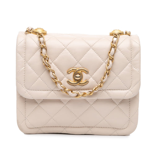 Brown Chanel Small Lambskin Button On Top Flap Crossbody Bag