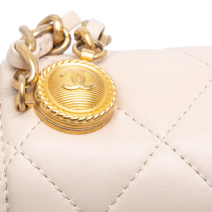 Brown Chanel Small Lambskin Button On Top Flap Crossbody Bag