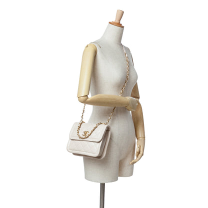 Brown Chanel Small Lambskin Button On Top Flap Crossbody Bag