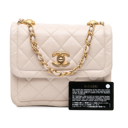Brown Chanel Small Lambskin Button On Top Flap Crossbody Bag
