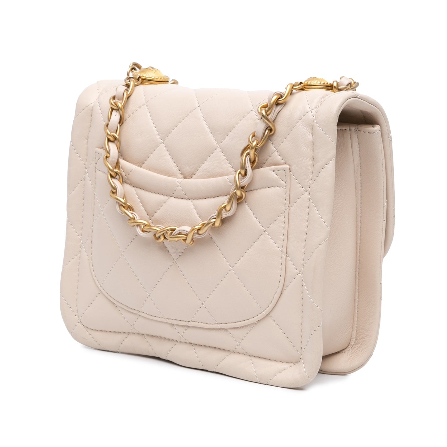 Brown Chanel Small Lambskin Button On Top Flap Crossbody Bag