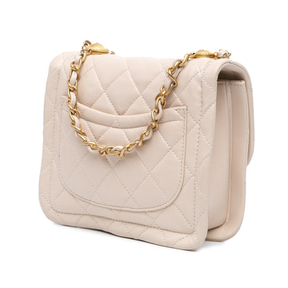 Brown Chanel Small Lambskin Button On Top Flap Crossbody Bag