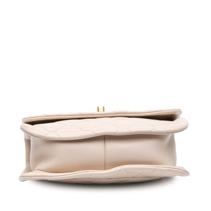 Brown Chanel Small Lambskin Button On Top Flap Crossbody Bag