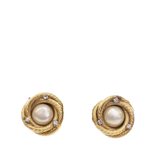 Gold Chanel Gold Plated Faux Pearl Clip on Earrings