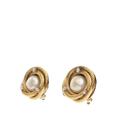 Gold Chanel Gold Plated Faux Pearl Clip on Earrings